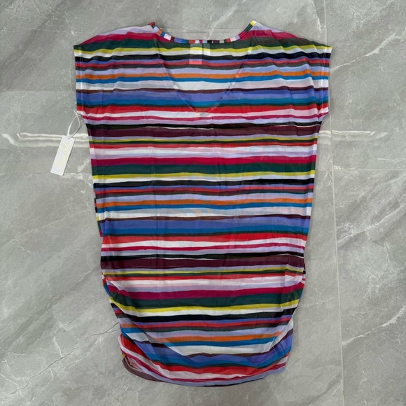 Women's Anne Cole Striped Mesh V-Neck Beach Pool Cover Up Tee Size XS / Small - Picture 8 of 16